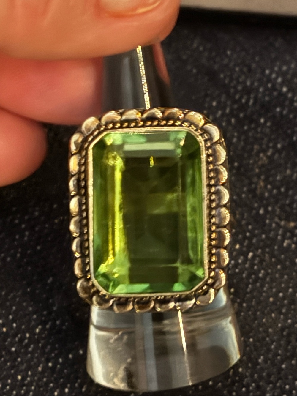 Large Peridot statement ring set in solid.925 sterling silver - SIZE LADIES 7